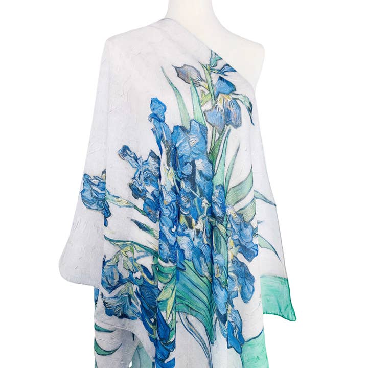 JC Sunny Fashion - Wholesale Scarf - Women's - JC071115 Beige-Green Irises Scarf