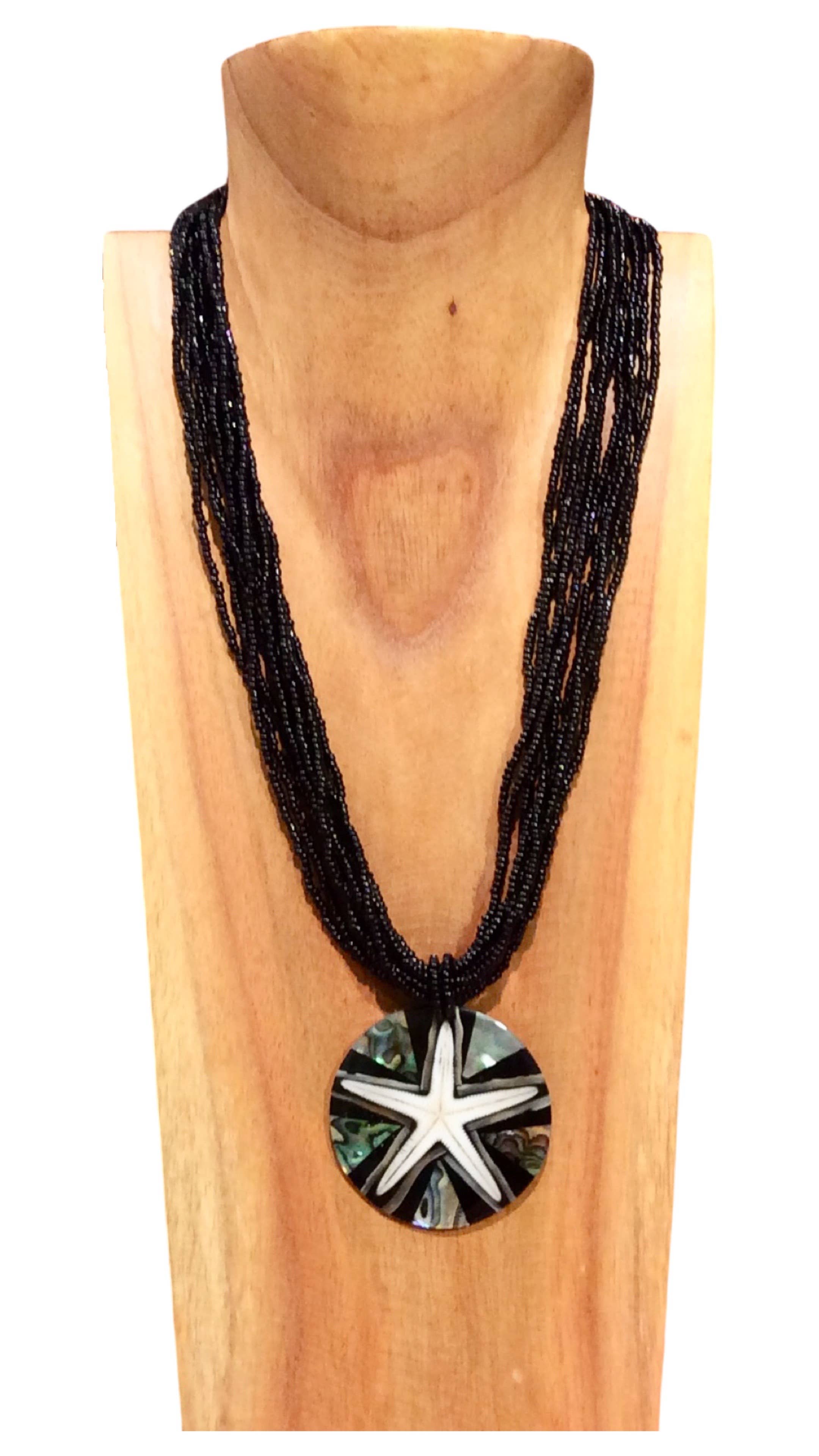 Bamboo Source Tropical Decor – wholesale Pärlarmband – Sjöstjärna och abalone Stretch armband - svart3