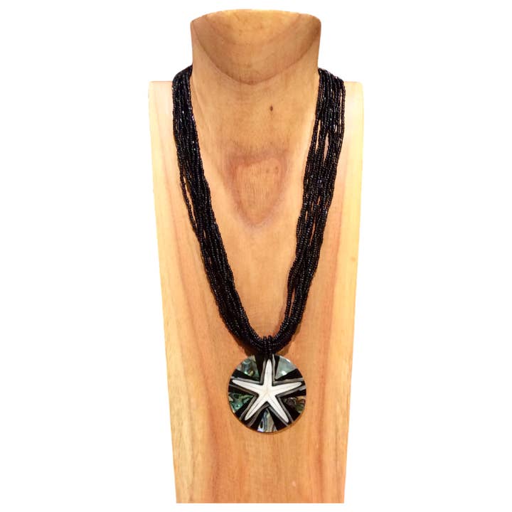 Bamboo Source Tropical Decor - Vendita all'ingrosso Bracciale con perline - Bracciale elasticizzato con stelle marine e abalone - nero3