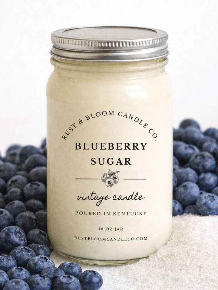 Blueberry Sugar 16 Oz Soy Candle for wholesale by Rust & Bloom Candle Co
