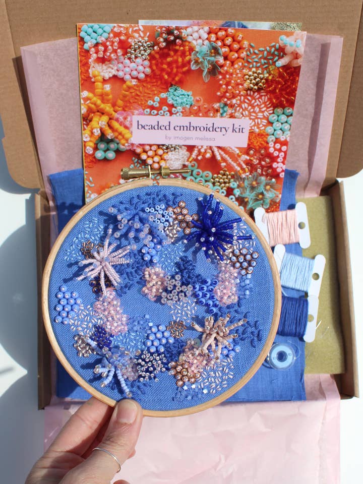 Beaded Embroidery Kit In Blue for wholesale by Imogen Melissa