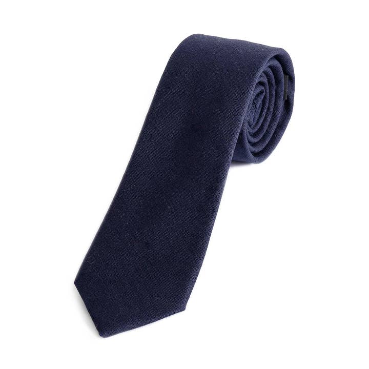 Navy Skinny Tie - Cotton/Linen for wholesale by Groomsman Gear