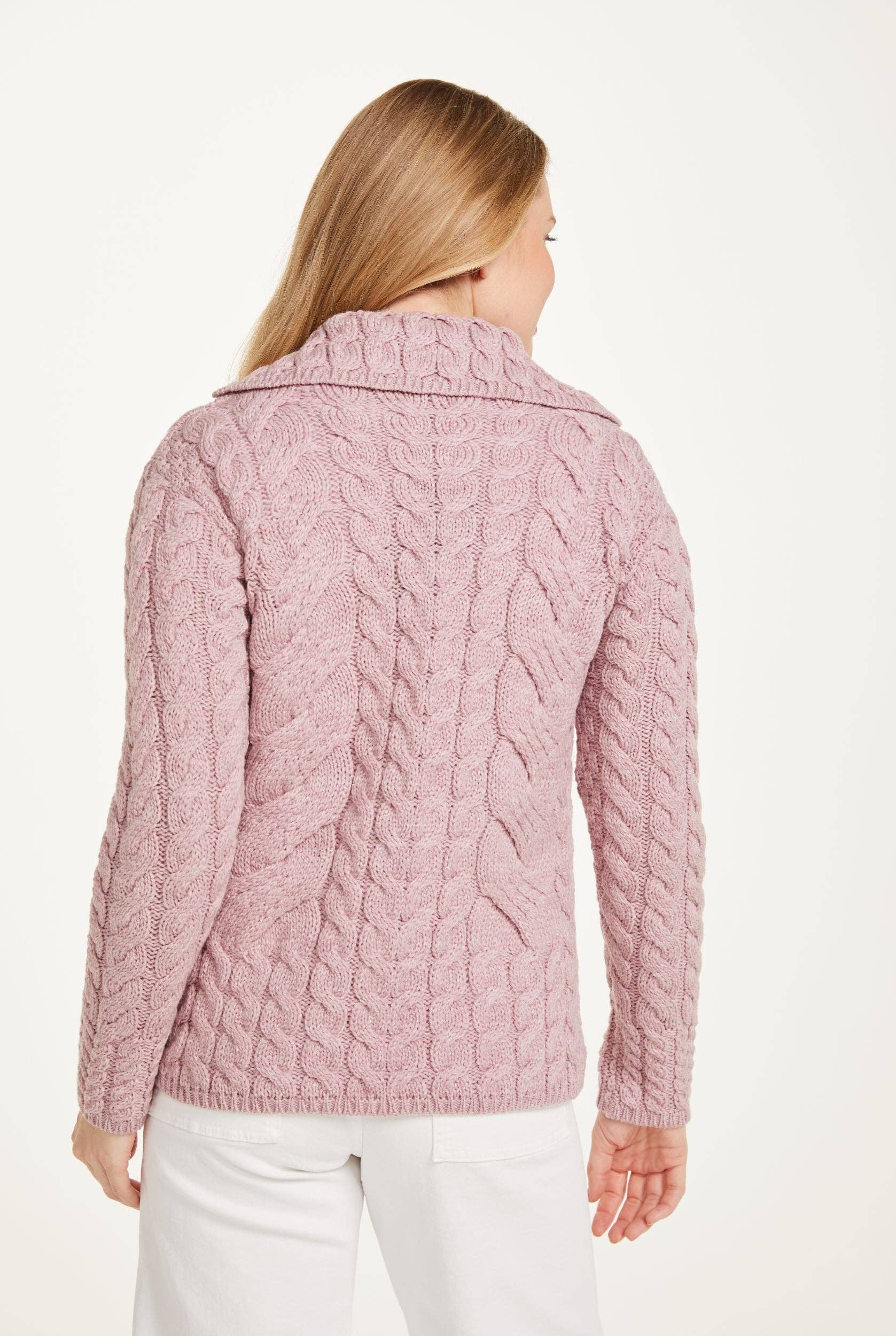 Aran Woollen Mills - Wholesale Cardigan - Women's - Belcarra Ladies Aran Cardigan - Blush Pink4