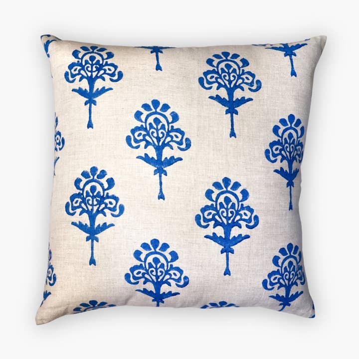 Blaue Harmonie - Reine Leinen Blockdruck Kissenbezug - 50x50 cm für den Großhandel von Banyan & Birch | Artisanal Home Linens