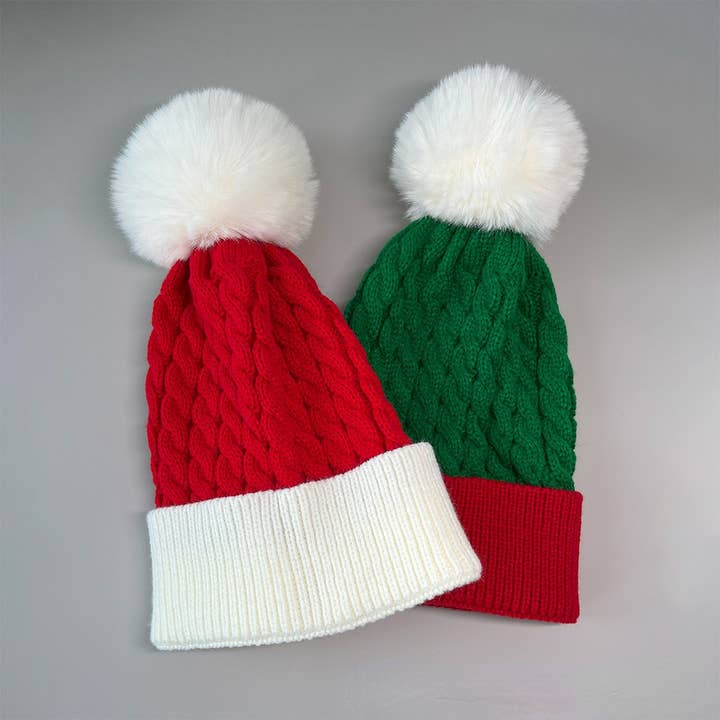 NINEXIS - Vente Bonnet – femme - CWAH0749_Bonnet de Noël tricoté en forme de cloche de Noël avec torsade4