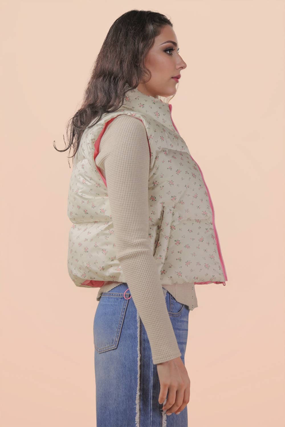 VERY J - Wholesale Outerwear Vest - Women's - NJ90395-Floral Printed Cropped Puffer Vest17