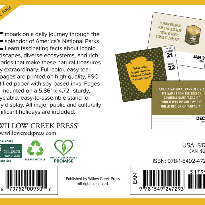 Willow Creek Press & Gifts - Wholesale Calendar - National Park Trivia 2025 Box Calendar