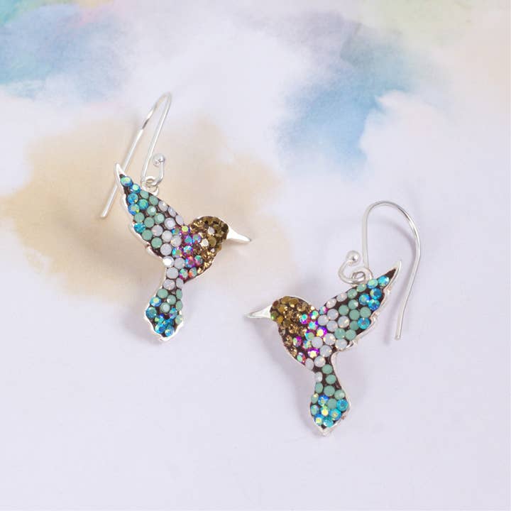 Mosaico Jewels - Wholesale Dangle Earrings - PE-8117 / CRYSTAL & SILVER COLIBRI EARRINGS1
