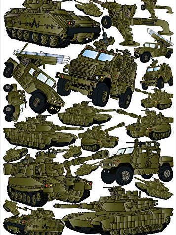 24 pegatinas de pared verdes para tanques militares y camiones blindados para venta al por mayor de Presto Chango Decor