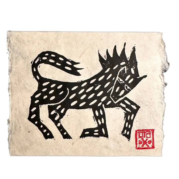 Linocut Horse Print on Washi Paper 6 X 8 Utopian Experiments Folk Art for wholesale by Utopian Experiments