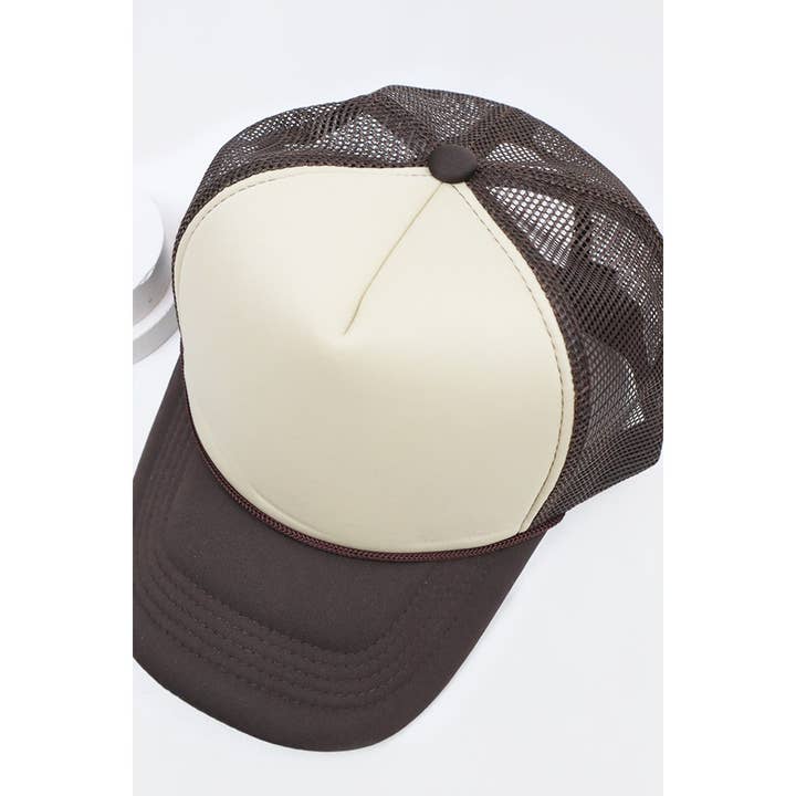 Khaki Brown Two Tone Trucker Hat for wholesale on Faire