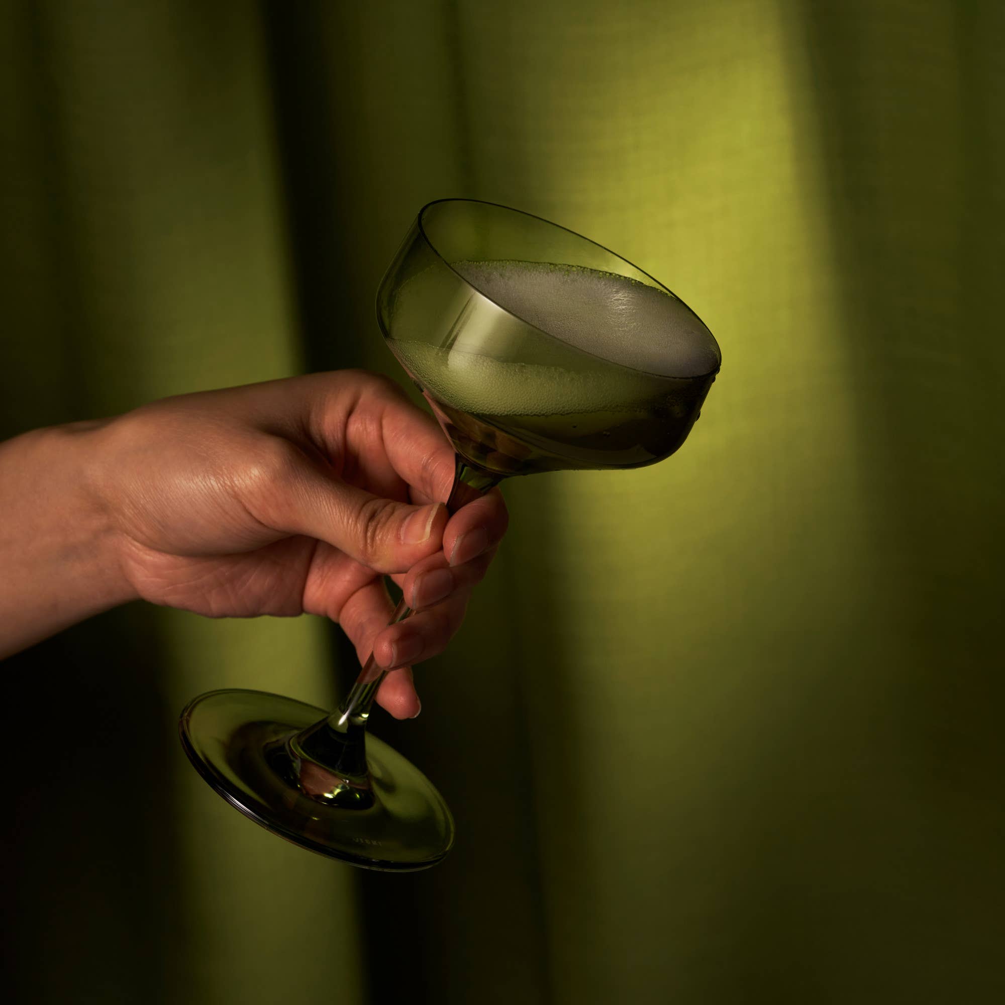 Viski - Wholesale Cocktail/Liquor Glass - Reserve Nouveau European Crystal Coupes in Sage Set of 23