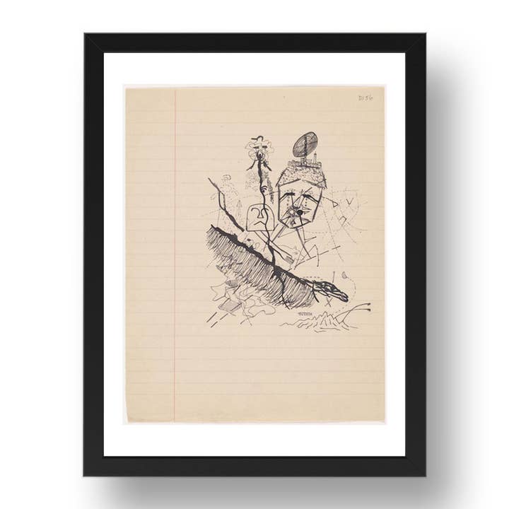 Georges Bataille: Disegno senza titolo per Soleil Vitre (4), opera d'arte modernista, riproduzione poster formato A3 in cornice nera 17x13" per la vendita all'ingrosso da parte di PERIOD PRINTS