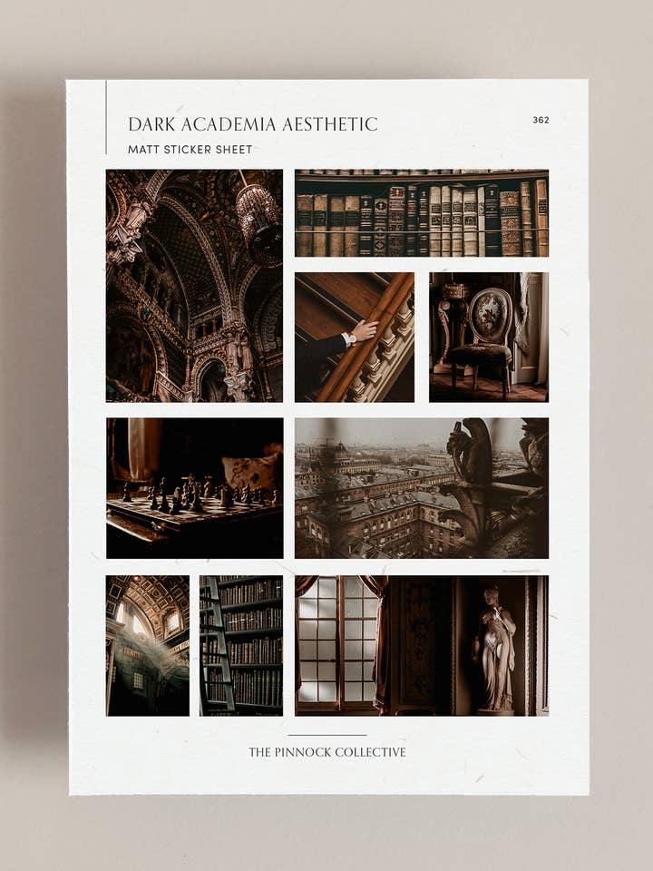 Dark Academia Themed Sticker Sheet for wholesale by The Pinnock Collective