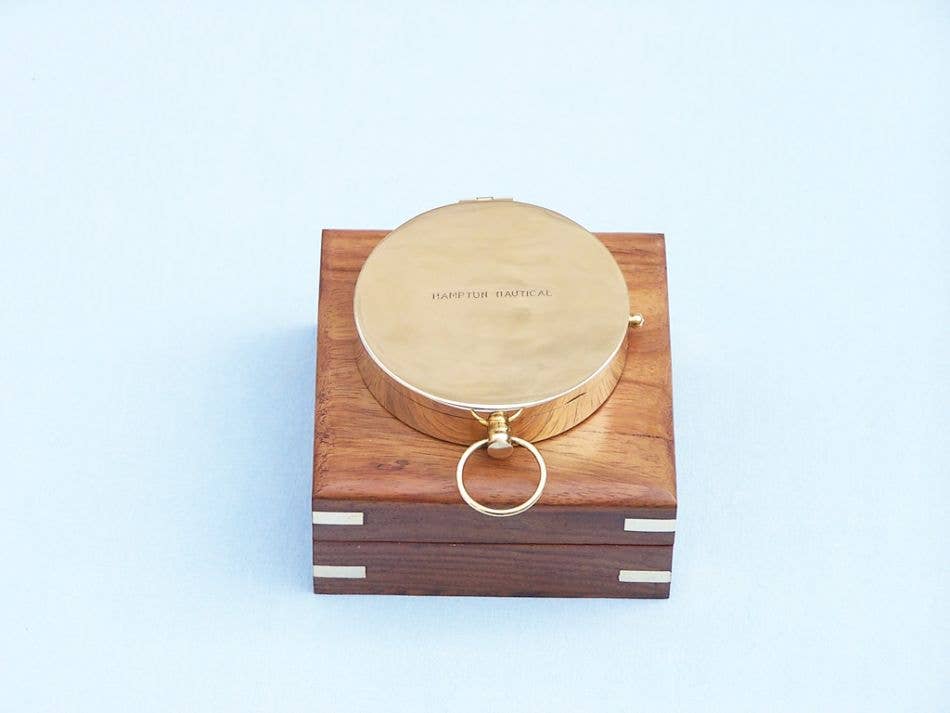 Hampton Ironworks – wholesale Navigeringskompass – Solid mässing gentlemens kompass med rosenträ Box 4 ””2