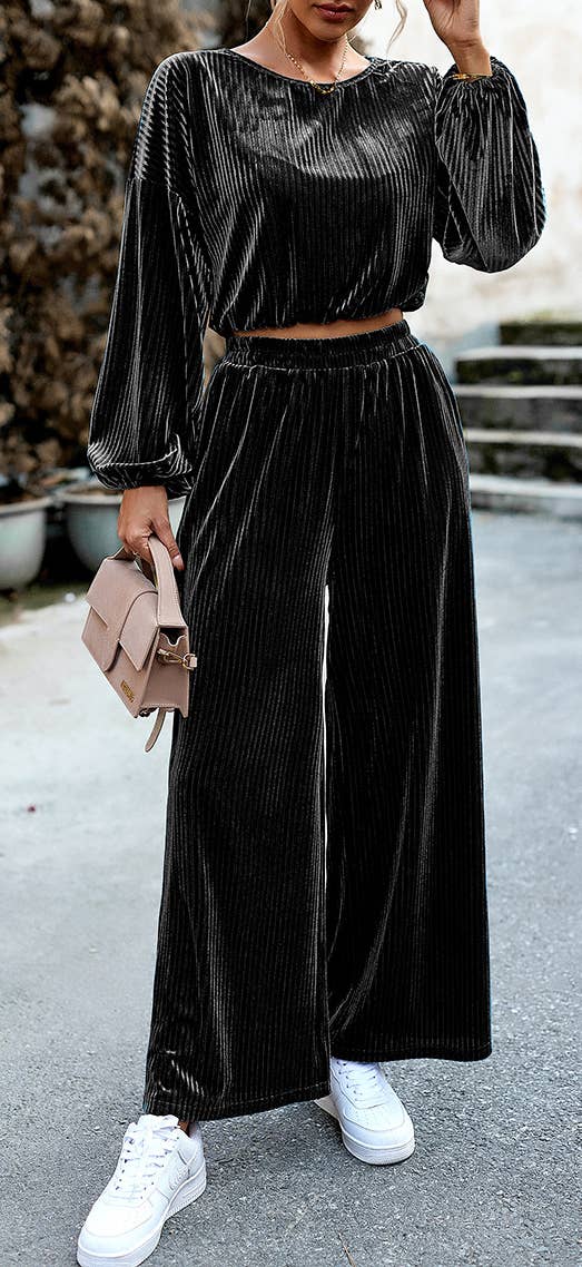 HIDDENBRAND - Wholesale Top & Pant Set (NOT Loungewear) - Women's - Women's Velvet Suit Casual Two Piece9