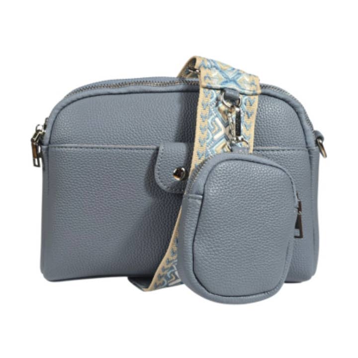 Ladies Blue Crossbody Bag with Canvas Strap and Purse 7118 for wholesale by Strathurie