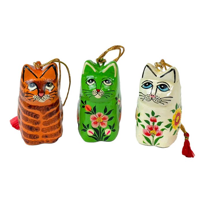 Global Crafts - Wholesale Ornament - Handpainted Kashmiri Sitting Cat, Tabby5