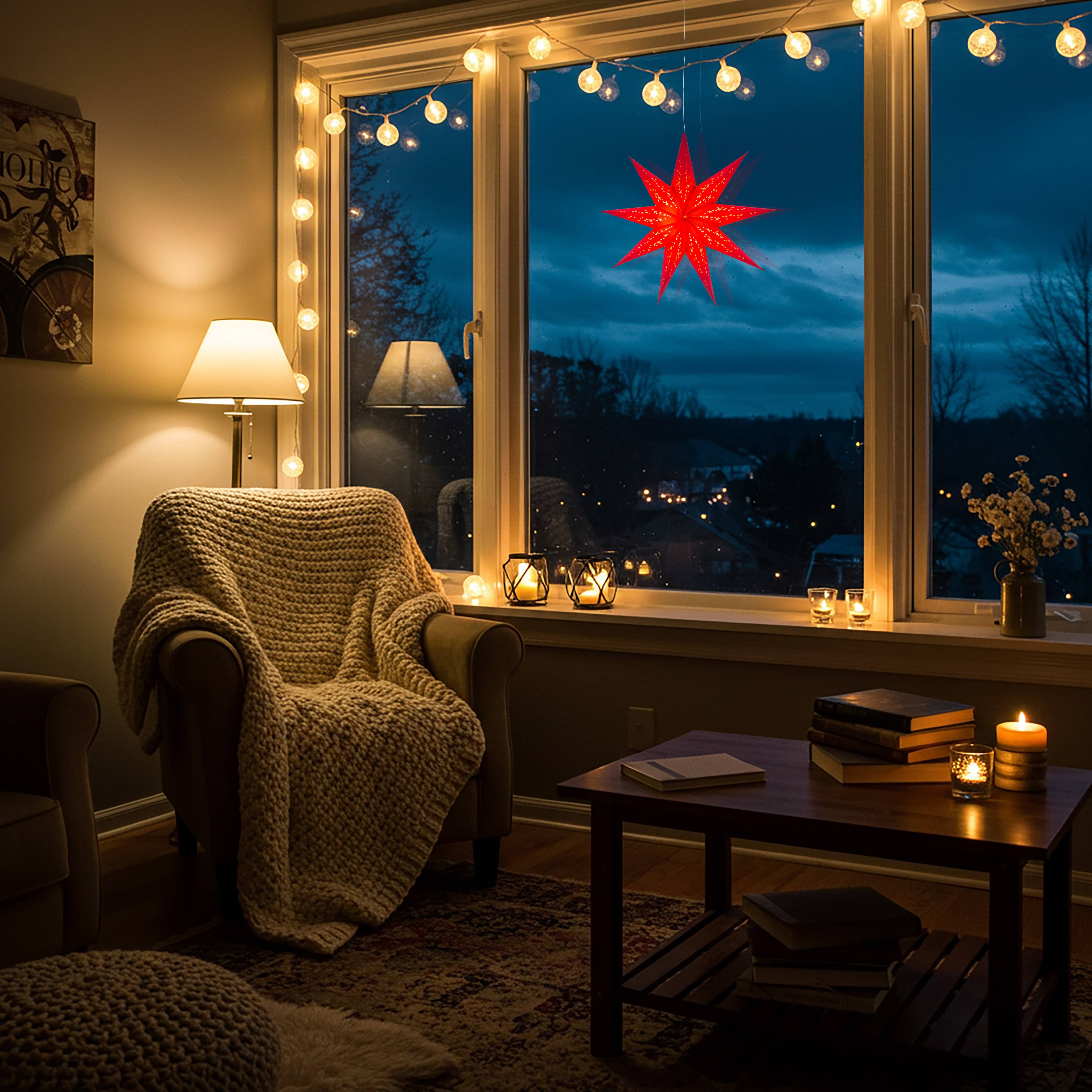 Artschatz LLC - Vendita all'ingrosso Lanterne/lampade di carta - Lanterna Stella di carta rossa Twinkle Star 9 punti 40,6 cm1