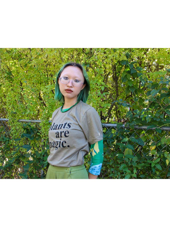 Yonder Studios - Wholesale Screen Printed T-Shirt - Women's - Plants are Magic Shirt on Heather Olive