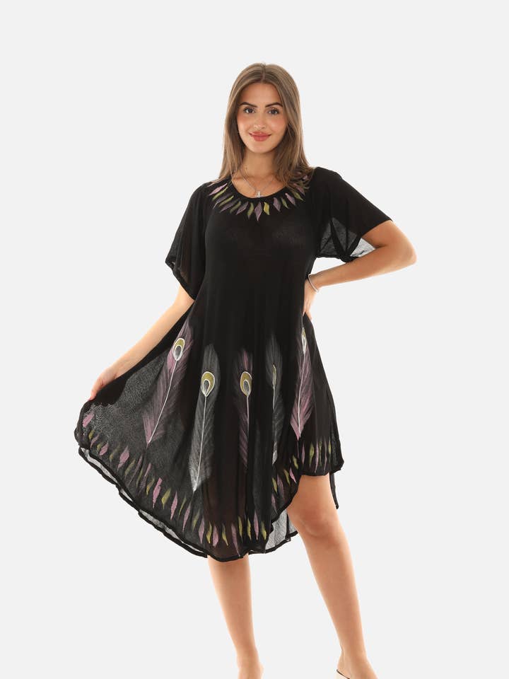 Brush Paint Sommerkleider mit halben Ärmeln und U-Ausschnitt für den Großhandel von Shoreline Wear. INC