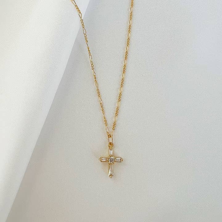 True by Kristy Jewelry - Wholesale Pendant/Charm Necklace - Petite CZ Cross Pendant Necklace Gold Filled