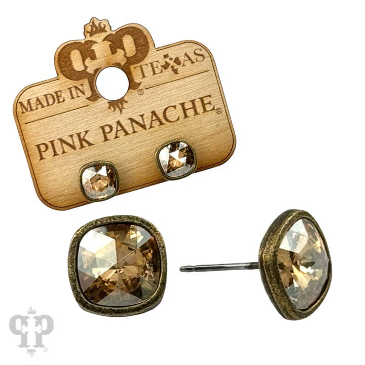 Square Austrian crystal post earring, 8mm for wholesale by Pink Panache Brands
