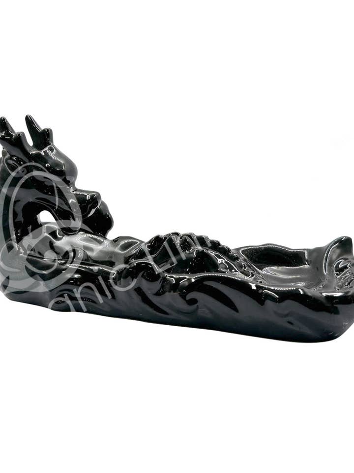 (PC)CONE BURNER - BACKFLOW CERAMIC DRAGON BLACK 9.5"W X 3.5 for wholesale by Oceanic Linkways Inc