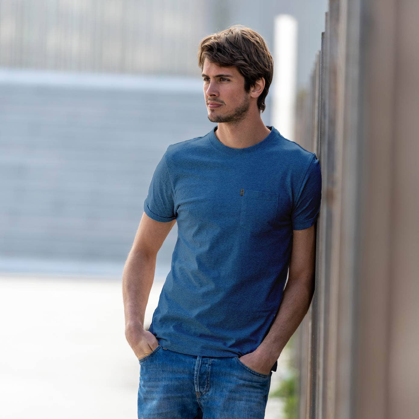 BILLYBELT – T-shirt – Homem por atacado – T-shirt Algodão Biológico Mottled azul marinho0