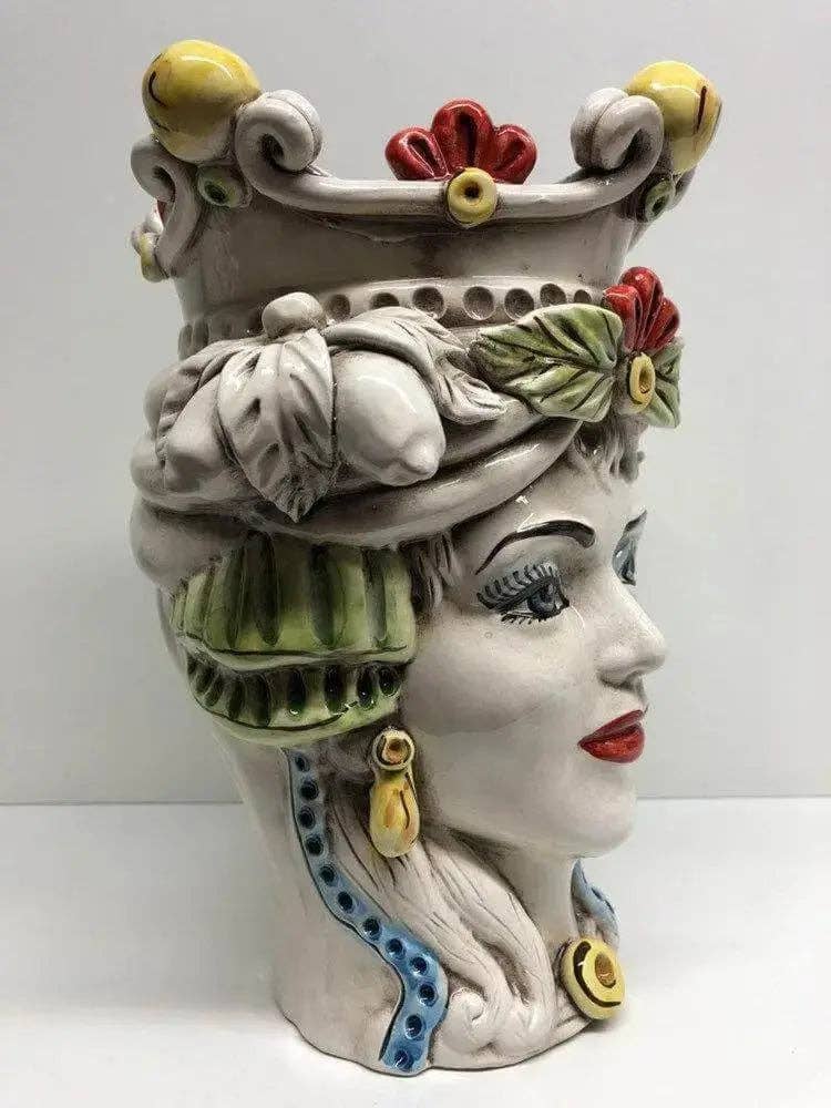 DD Ceramiche Siciliane - Vendita all'ingrosso Statuette decorative - Teste di Moro Classica Corona Sfere Giallo Ceramica Caltagirone cm H.28 L.20 Artigianale6