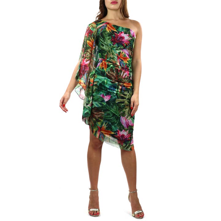 Elana Kattan - Venta al por mayor Vestido - Mujer - TROPICANA Vestido bajo asimétrico de manga ángel con un hombro