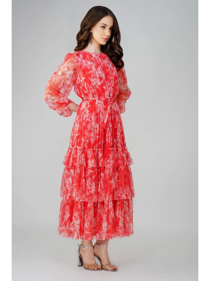 Rebecca Midi Dress in Red Print for wholesale on Faire