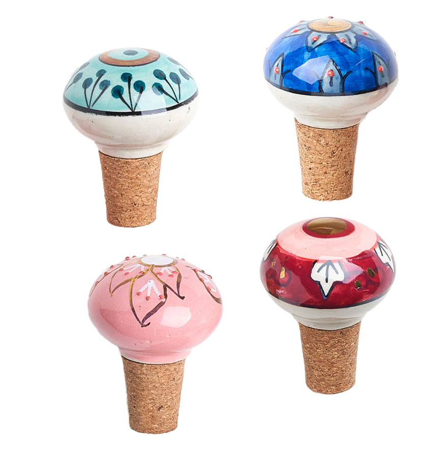 Matr Boomie Fair Trade - Wholesale Wine Stopper - Jalini Wine Stopper Cork - Hand Painted Ceramic, Assorted1