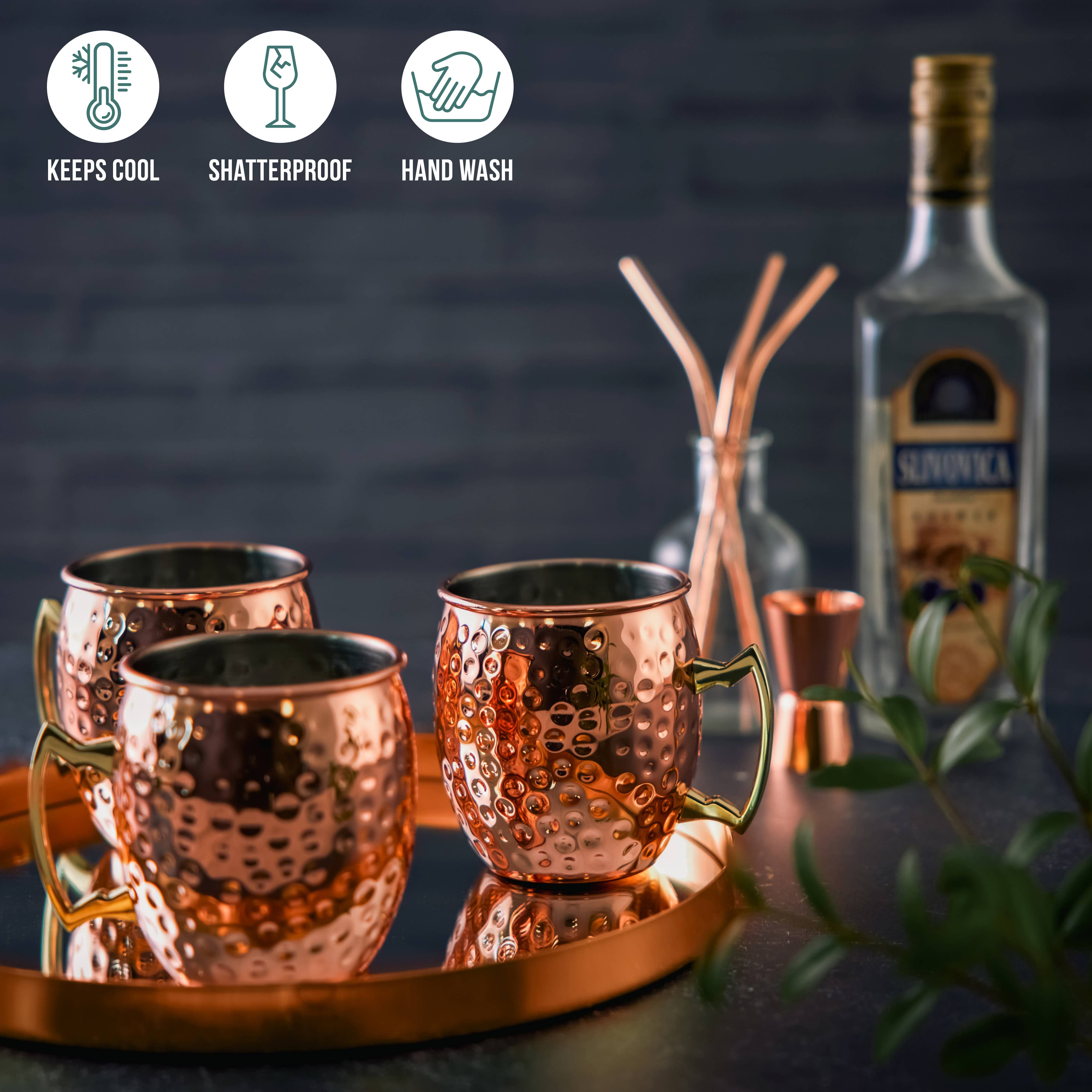 Oak & Steel - Wholesale Cocktail/Liquor Glass - 4 Moscow Mule Cocktail Mugs3