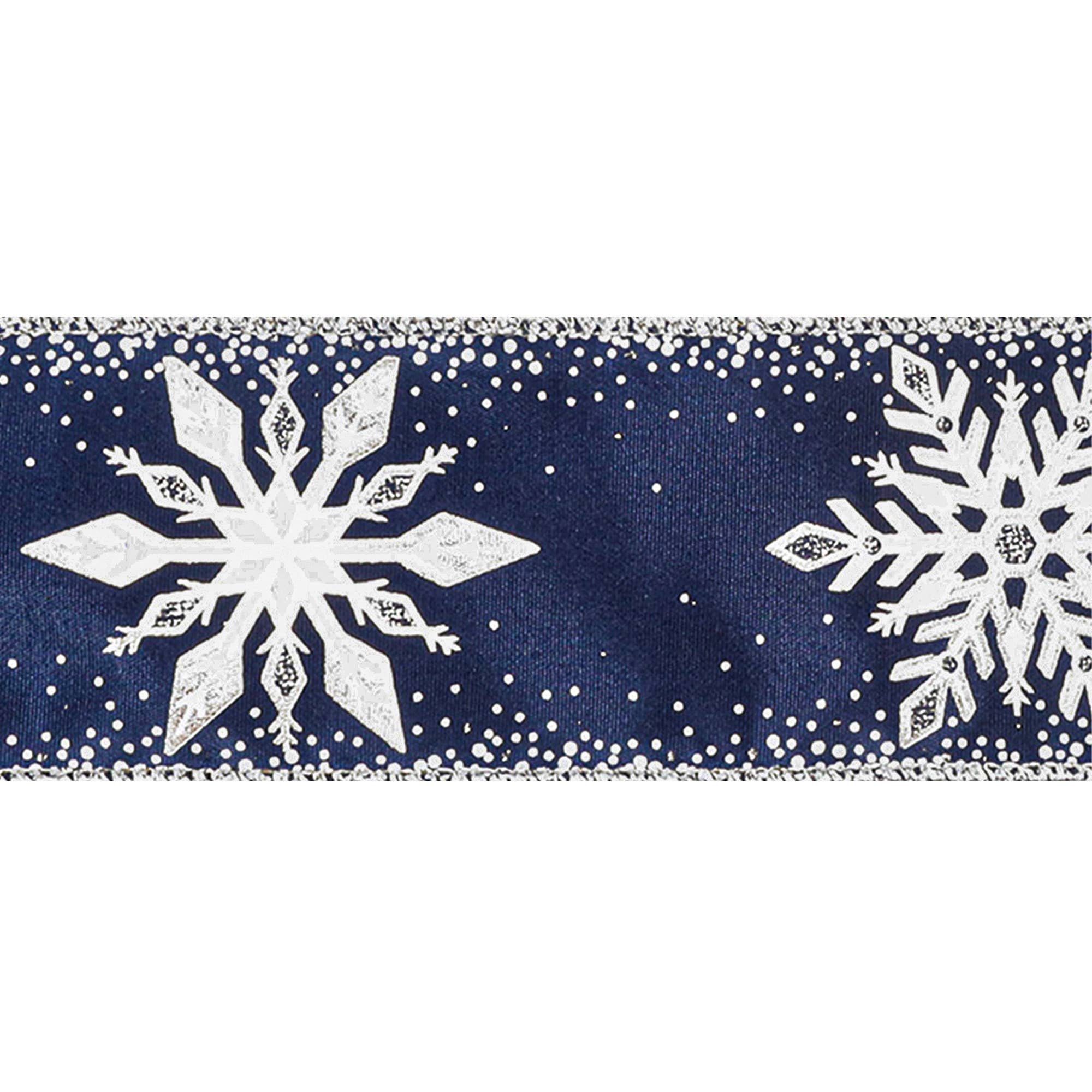 LA Ribbons Wholesale - Vendita all'ingrosso Nastri - Confezione regalo - Nastro cablato da 2 1/2" | "Fiocco di neve glitterato" Blu navy/Argento | Rotolo da 10 iarde1