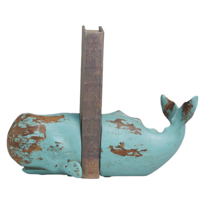 A-22484: RESIN WHALE BOOKEND PAIR 4"W, 4"H for wholesale by Import Corner
