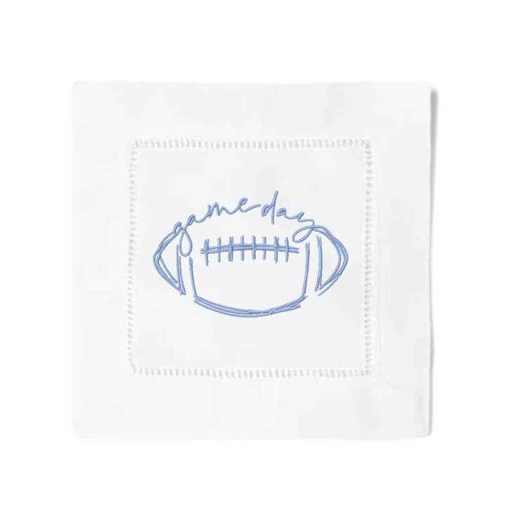 Football Gameday Cocktail Napkins for wholesale by Blythe Embroidery Co.