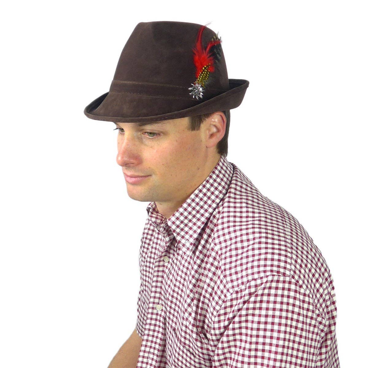European Heritage Gifts - Wholesale Fedora - Unisex - German Hunter Brown Hat Fedora And Edelweiss & Feather1