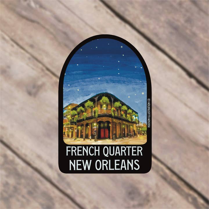 French Quarter LA - waterdichte sticker/magneet/print/ansichtkaart voor wholesale door Hudson Illustration Co - About Town Co