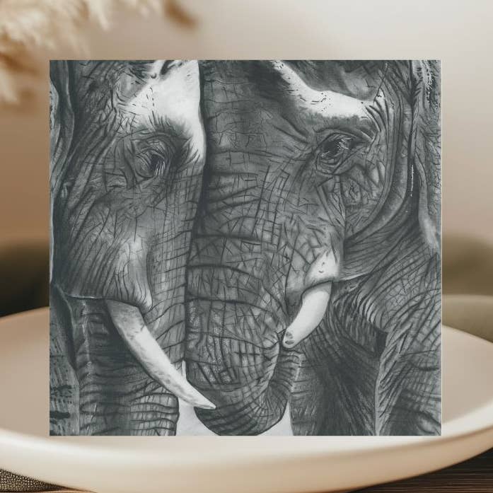 Elephant Tenderness Greeting Card for wholesale by Libra Fine Arts