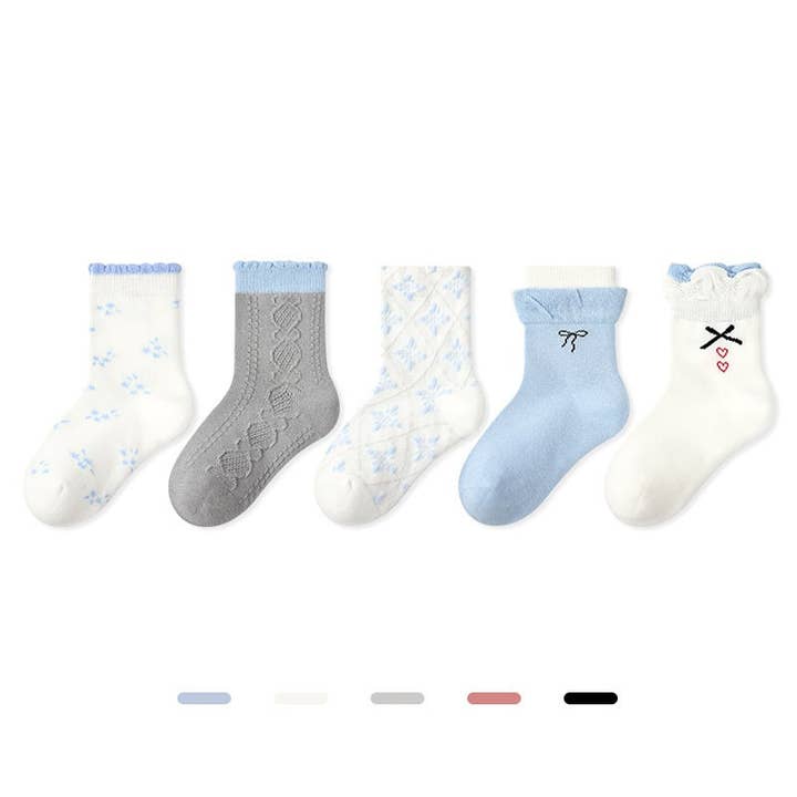 Herbstankunft Baby Mädchen Atmungsaktive Socken mit niedlichem Muster 1 Set = 5 Paar für den Großhandel von MyKids-USA®