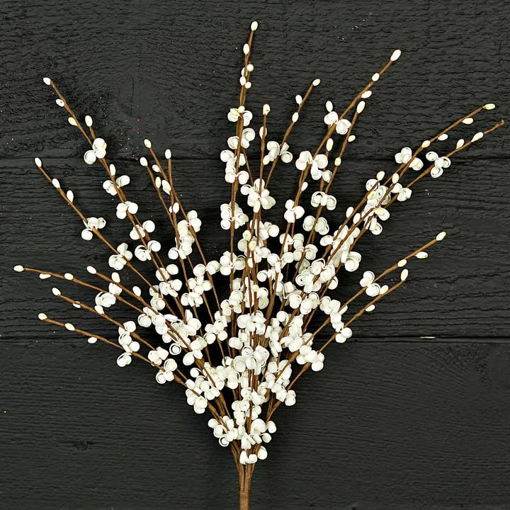 Holiday Depot Inc. - Wholesale Artificial Flowers - 35491- 20in Curly Q and Pip Berry Bush-Cream