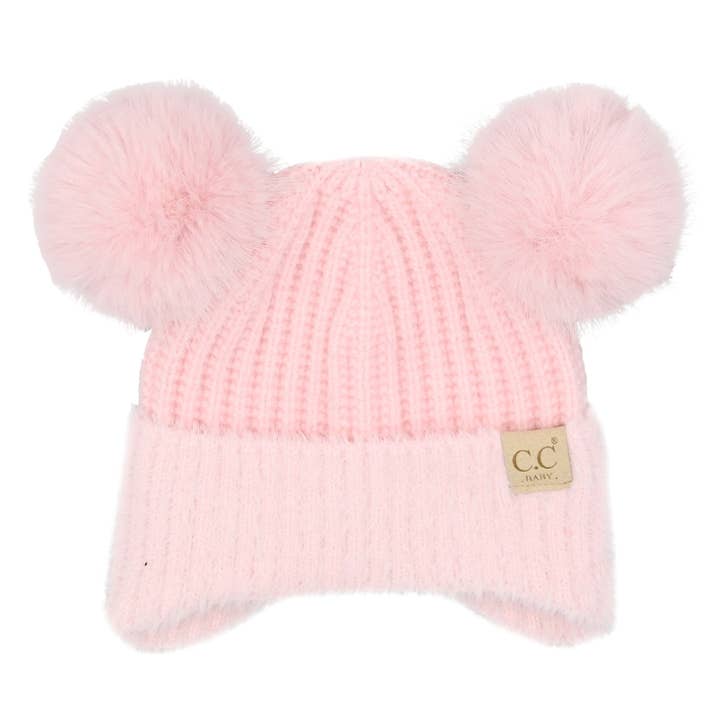 C.C Beanie - Wholesale Beanie - Kids - BABY C.C Fur Earflap Double Pom Beanie for Kids