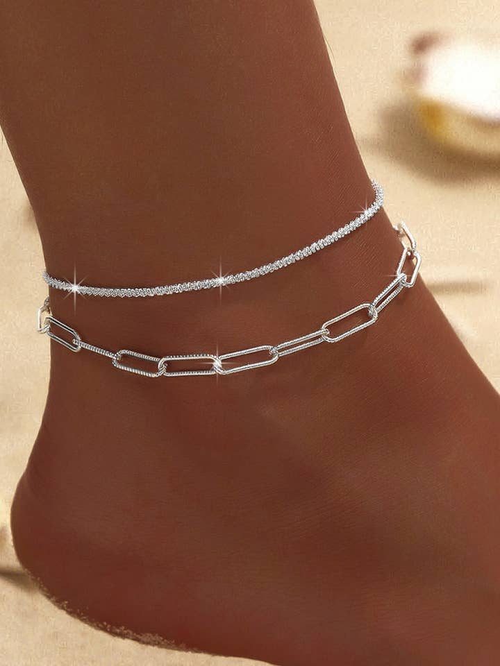 Simple Glitter Double Anklet DPJA8 for wholesale by Dipped Shop