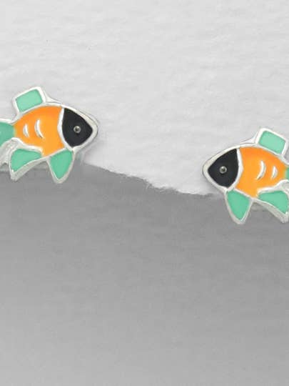 Fishie Örhängen Sterling Silver - gyllene och gröna för wholesale av Lily and Momo