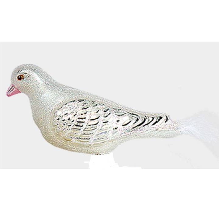 White Dove with Feather Tail Polish Glass Christmas Ornament for wholesale by Pinnacle Peak Trading