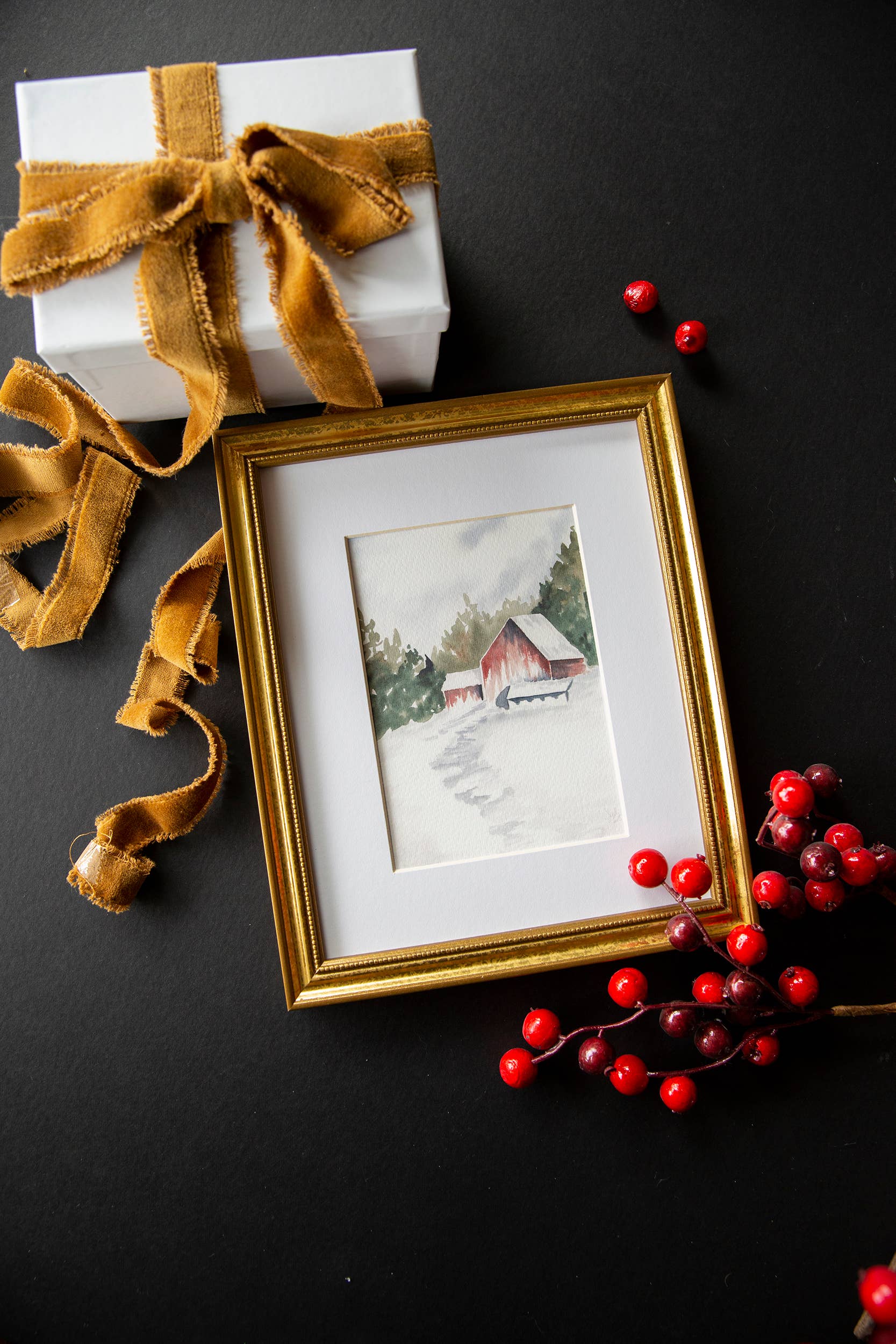 Sarah Jane Studio Art - Wholesale Art Print - Red Barn Winter Landscape Watercolor Print5