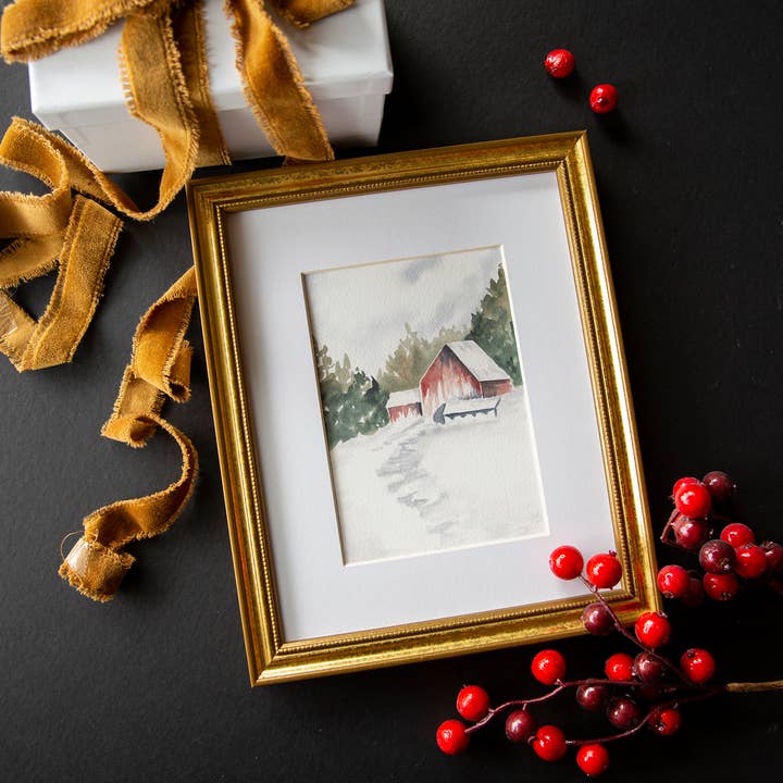 Sarah Jane Studio Art - Wholesale Art Print - Red Barn Winter Landscape Watercolor Print5