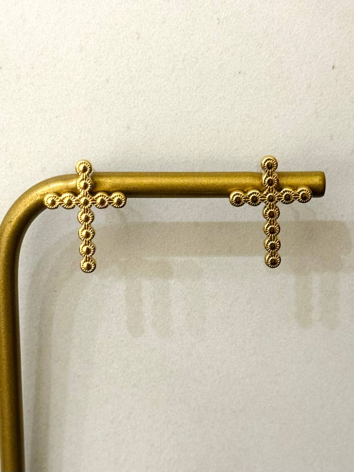 Brincos de aço inoxidável Cruz Stud por atacado de Cassette Barcelona