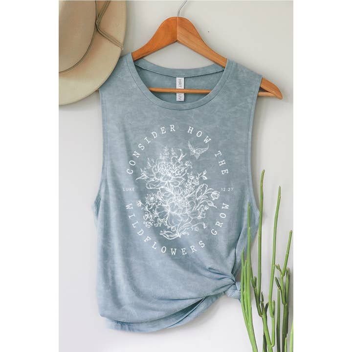 HRTandLUV - Wholesale Tank Top - Women's - WILD FLOWERS GROW MINERAL GRAPHIC TANK TOP
